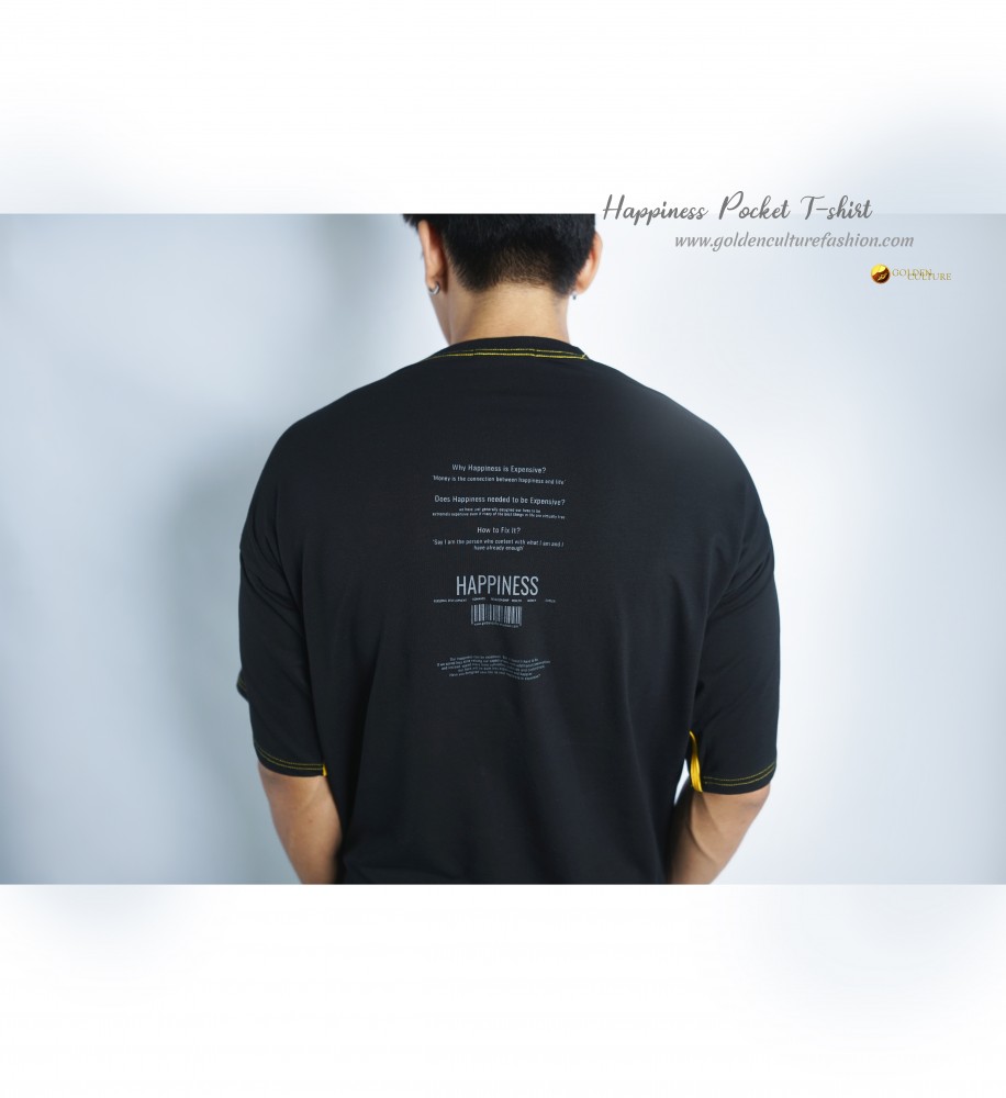 HAPPINESS IS EXPENSIVE Pockets Oversized T-Shirt (Black)